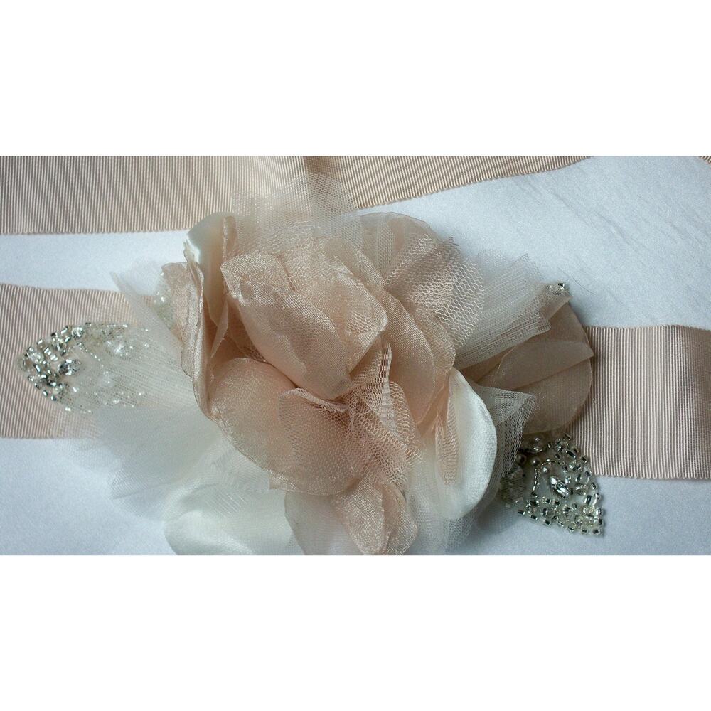 Blush Tea Rose Rhinestone Floral Bridal Belt Wedding MOB Prom Formal belt sash